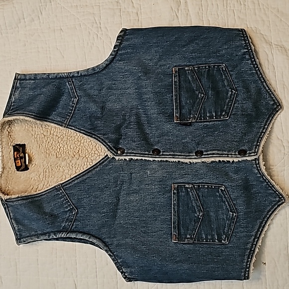Vintage ATA vest denim wool sherpa lined western light denim fade sz XL - Picture 6 of 7